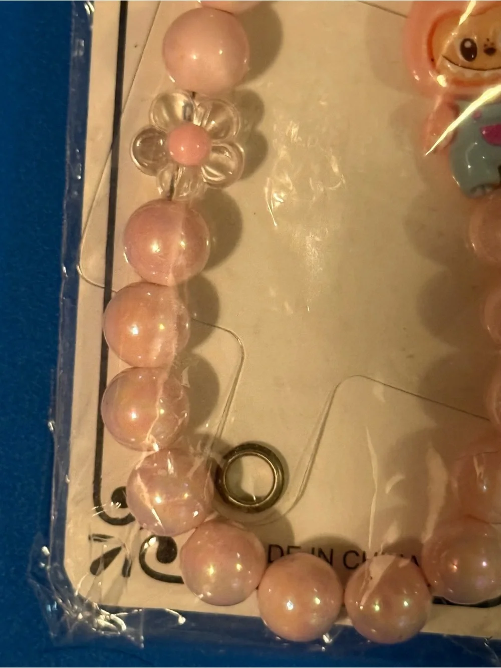 Kids Pink Beaded Bunny Charm Bag Keychain - Fashion Jewelry